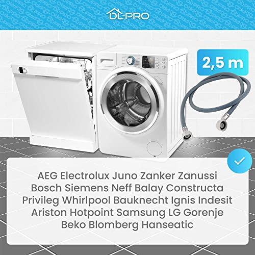 DL-pro Universal 2,5m Wasserschlauch Schlauch Zulaufschlauch 3/4 gerade/gewinkelt 60Bar für Waschmaschine Trockner Spülmaschine Geschirrspüler