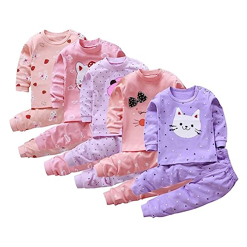 Girls' 2-Piece Snug Fit Cotton 𝐏a𝐣amas Set Cute Cat 𝐒leepwear Kids 𝐋oungewear Toddler Baby 𝐍ight𝐠own Top+Pants4