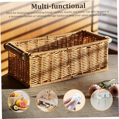 Cesta de imitación de ratán rectangular de 12x6x4 pulgadas para almacenar alimentos 7