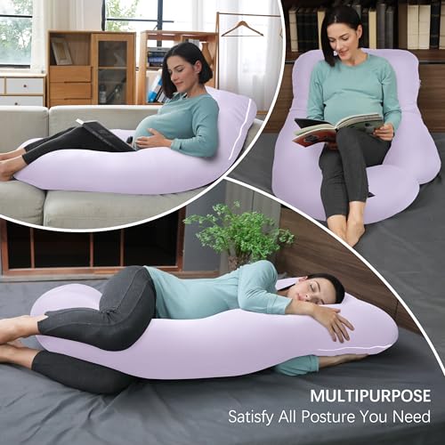 Image of MOON PARK Pregnancy Pillows for Sleeping - U Shaped Full Body Maternity Pillow with Removable Cover - Support for Back, Legs, Belly, HIPS - 65 Inch - Purple