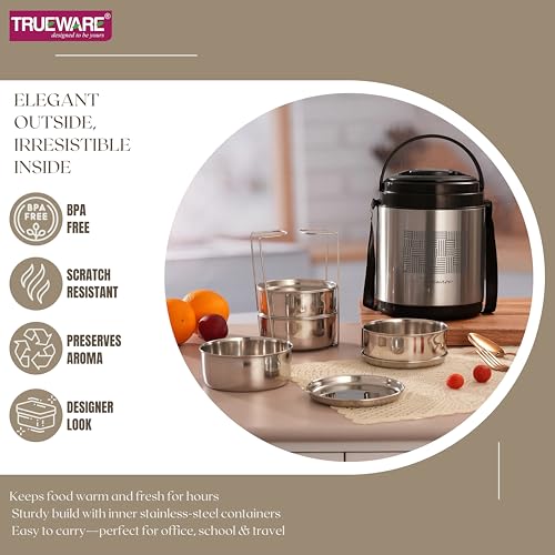 Image of Trueware Legend 4 Stainless Steel PU Insulated Hot and Cold Lunch Box with 4 SS Container 300 ML Each