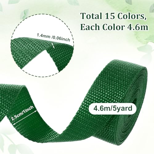 Meyeyaia 15 Rolls Webbing Strap for Bags 1 Inch Wide, Polypropylene 75 Yards Webbing 1 Inch Heavy Duty Webbings for Bags, Climbing Outdoors Indoors, Crafting DIY(15 Colors Mixed)