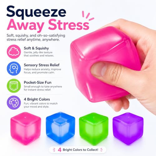 Stress Cube Squishy Toy, 1.97 Inch Slow Rising Fidget Stress Ball, Soft Squeeze Sensory Toy for Adults & Kids, Durable Leakproof Solid Color Cube, Gift-Ready for Office Classroom