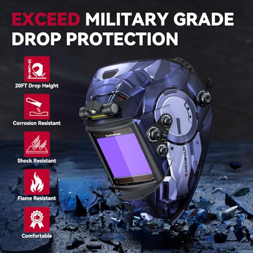 Image of ARCCAPTAIN Large View 3.94 inch x 3.66 inch True Color Auto Darkening Welding Helmet with Light, Solar Powered Welding Hood, 4 Arc Sensor Wide Shade 4 /5-9 /9-13 for Stick MIG TIG Cut, ST