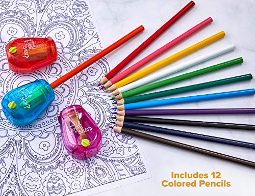 Image of Bostitch Office Pencil Sharpener, Twist-N-Sharp, 3-Pack with 12 Colored Pencils for Kids Activities or Adult Coloring