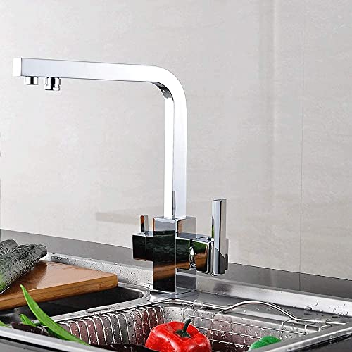 Robinet de cuisine carré commercial en laiton chromé au design moderne