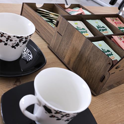 HYRCA Ahşap Çay Kahve Düzenleyici, 6 Bölüm, 2 Çekmece (Gediz)
