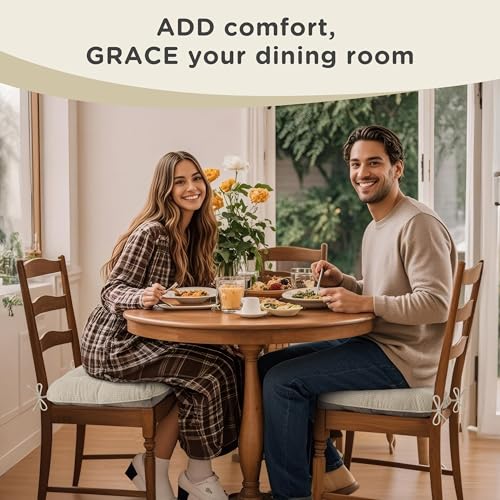 Image of AddGrace Dining Chair Cushions Set of 2 Non-Slip 18 inchx16 inchx3 inch Cream