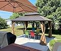 Domi 12' x 16' Hardtop Gazebo Permanent Metal Gazebo with Galvanized Steel Double Roof, Curtains and Netting for Party, Wedding, Outdoor Dining, Patio, Backyard, Brown