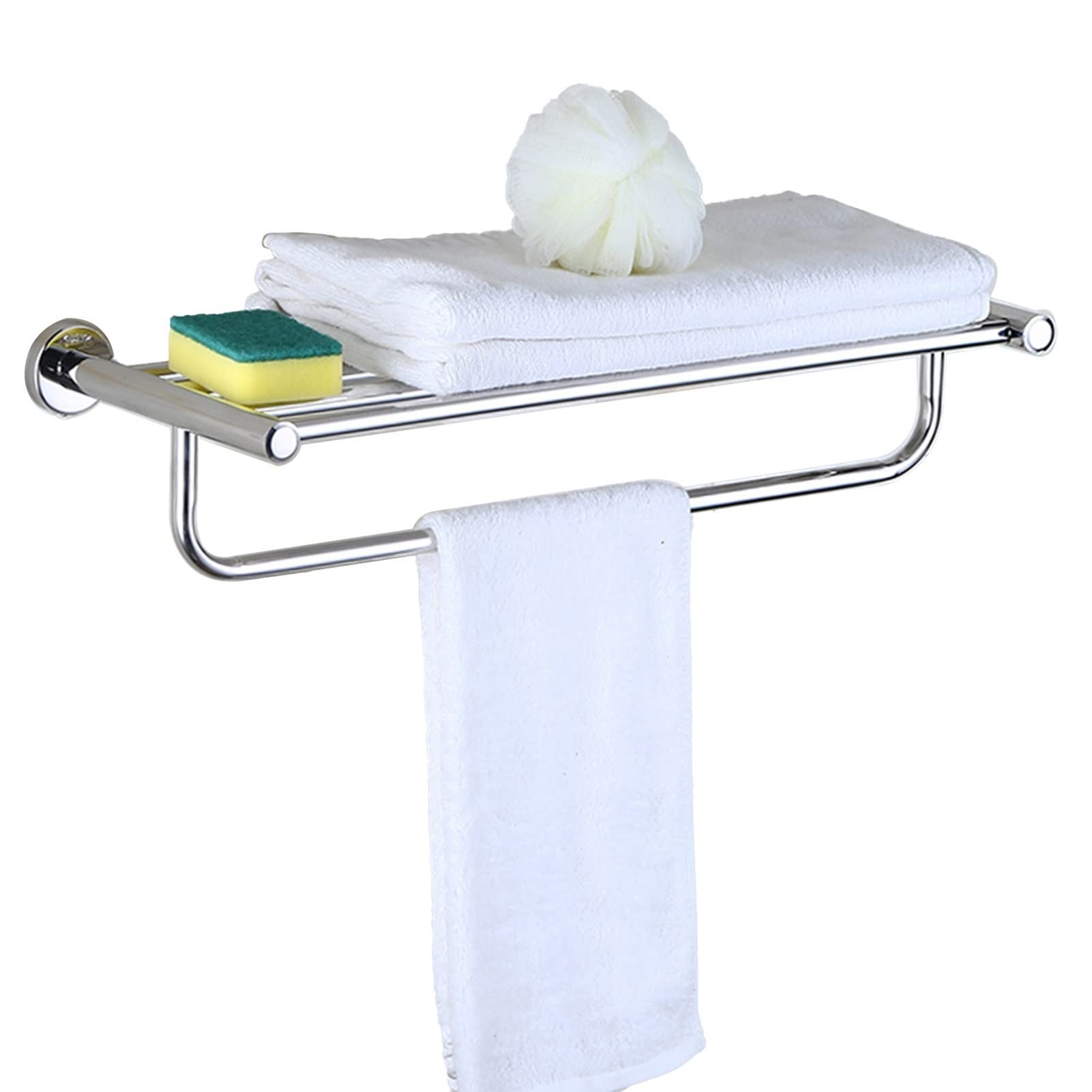 Porte-serviettes double en acier inoxydable SUS304 argent pour salle de bain murale avec étagère