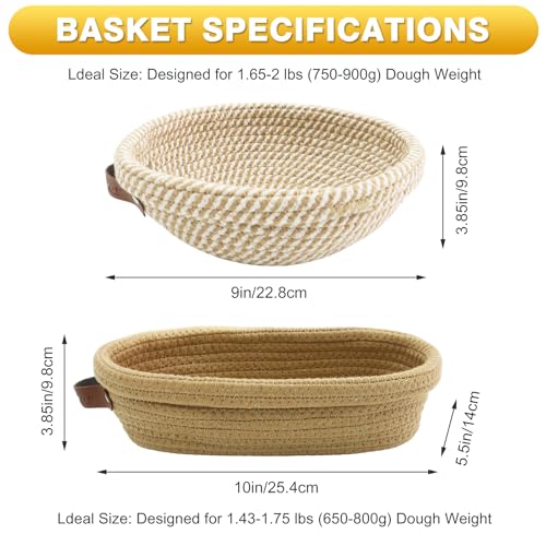 Nikkar Banneton Bread Proofing Basket Set of 2, 9 10 11Inch Round Oval Cotton Rope Sourdough Bread Baking Supplies Proofing Bowls with Liners & Covers Gifts for Bakers Women Wife Mom by Nikkar - Image 6
