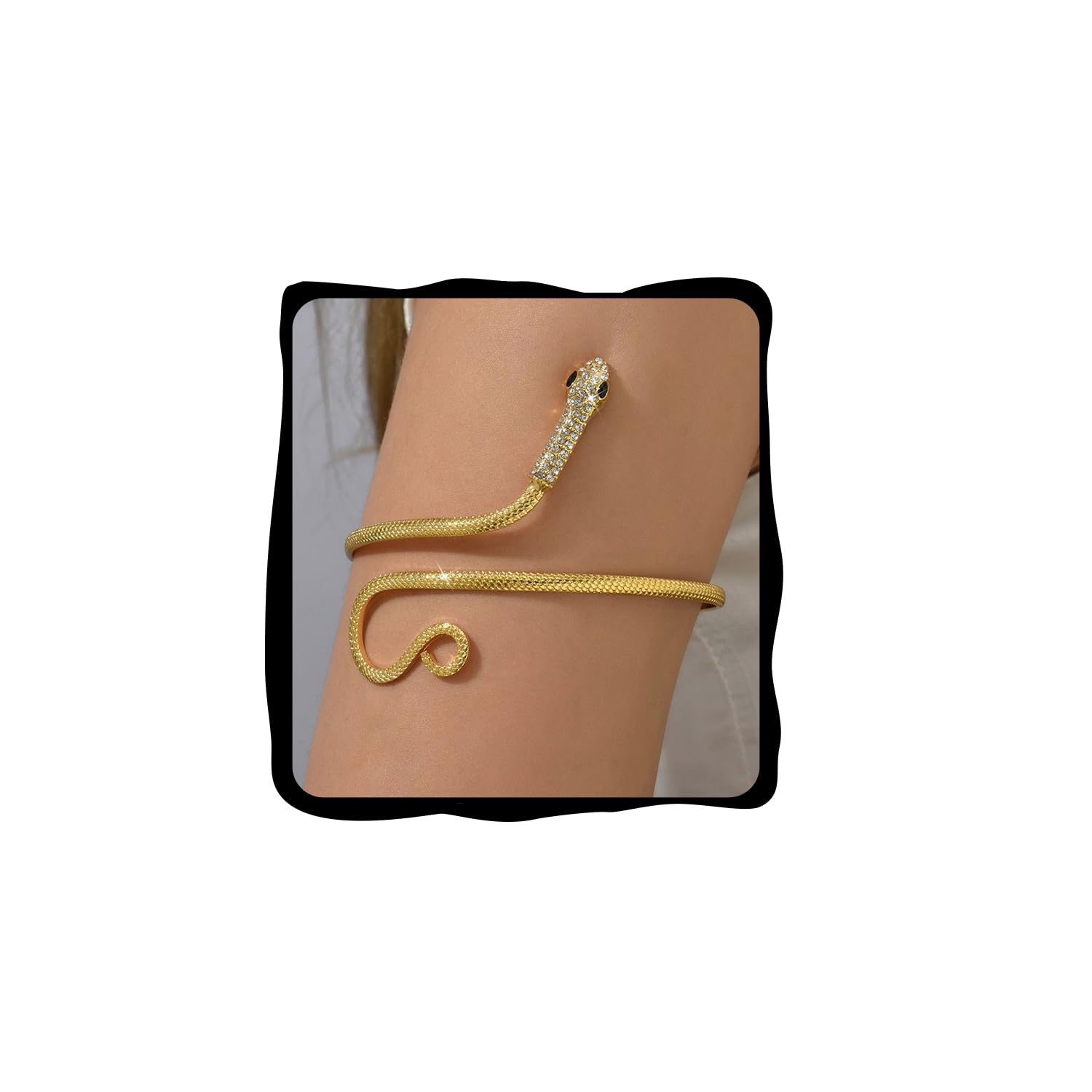 Hanfluenve Gold Snake Arm Cuff Crystal Upper Arm Band Bracelet Punk Adjustable Open Cuff Armlet Armband Jewelry for Party Prom, Copper-image-22