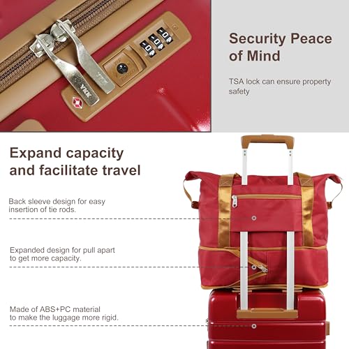 Image of 20-Inch Carry-On Luggage Set (3-Piece) - Lightweight & Durable Hardshell Spinner Suitcase with TSA Lock | PC+ABS Material | Airline Approved for Business and Family Travel, in Red