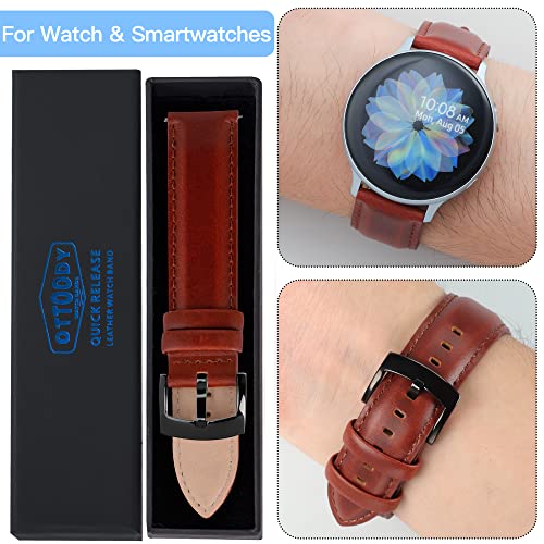 Image of OTTOODY Leather Watch Bands Quick Release, Elegant Top Grain Leather Watch Straps for Men & Women, Choice of Color & Width - 18mm, 19mm, 20mm, 21mm or 22mm Wristbands Bracelet for Watch & Smartwatch