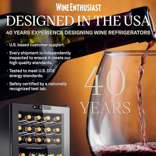 Image of Wine Enthusiast Silent 18 Bottle Wine Refrigerator - Freestanding Slimline Bottle Storage Wine Cooler, Black