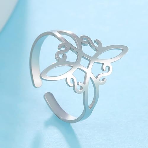 Miniatura 3 de Anillo de nudo de brujas para mujer de acero inoxidable estilo geométrico elegante y elegante nudo celta irlandés anillo ajustable joyería de