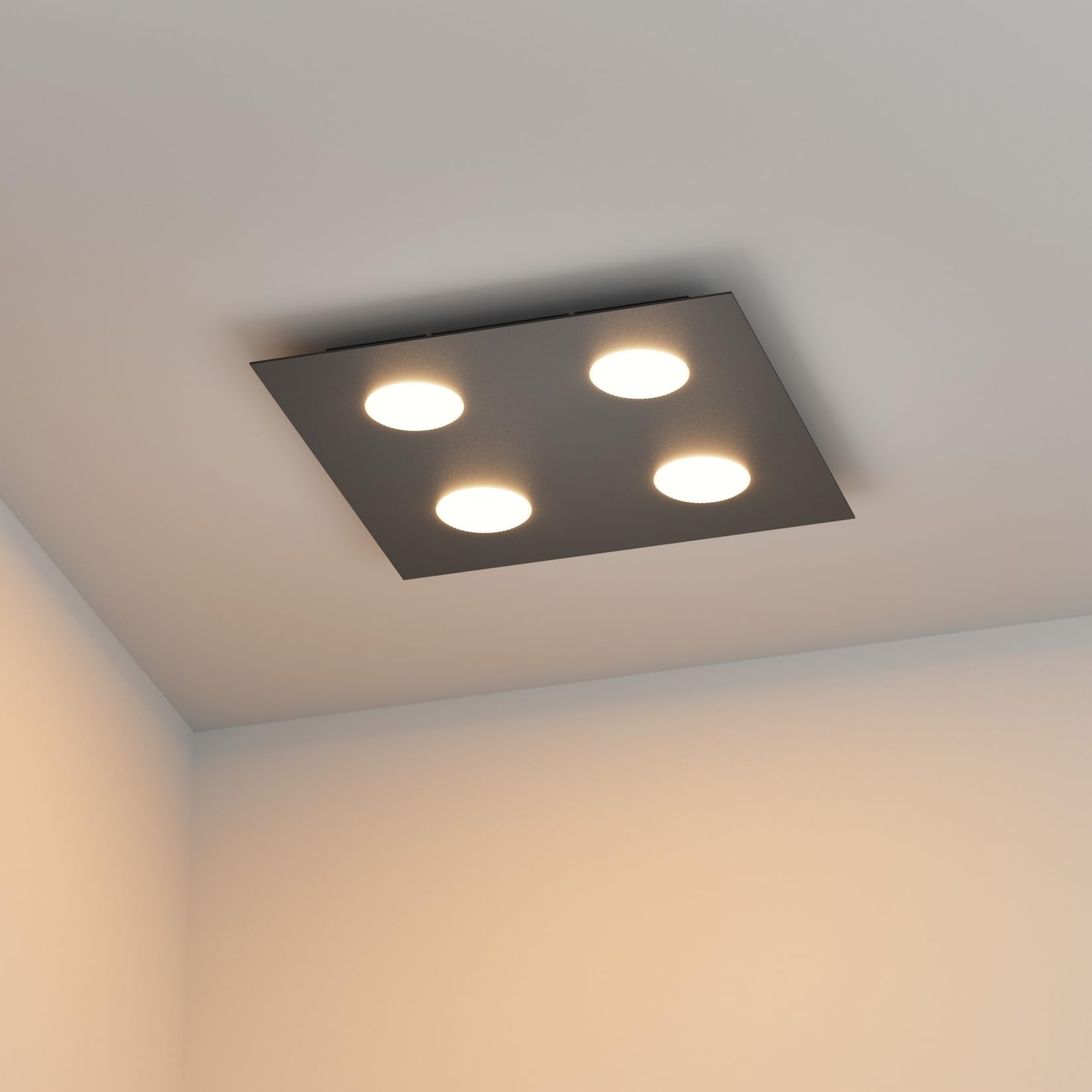 Klighten Plafoniera Soffitto con 4 Attacco GX53, Lampada da Soffitto Quadrata In Ferro, Faretti Soffitto per Soggiorno Cucina Corridoio Camera da Letto, 40 x 40 cm, Nero, Lampadina Non Inclusa