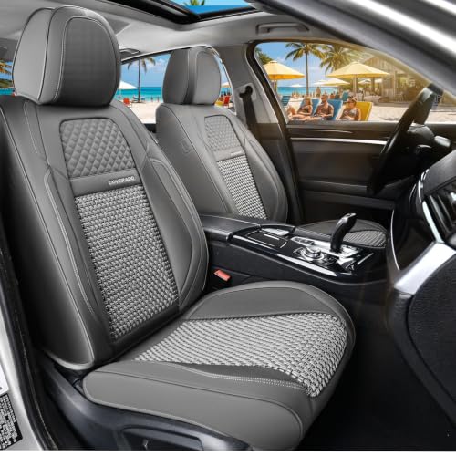 Image of Coverado Leather Seat Covers Front, 2-Pack Universal for Cars, Waterproof Luxury Leatherette Cushions, Auto Protectors, Fit for Most Vehicles - Gray