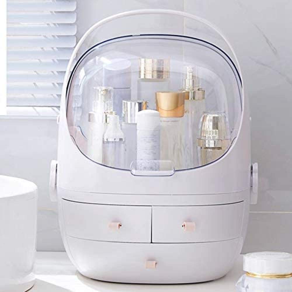 Clamshell 3 Cajones Tocador Curvo Soporte De Maquillaje Caja De Almacenamiento para Lápiz Labial Joyería Organizador Cosmético Blanco
