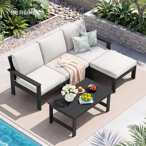Image of SERWALL HDPE Outdoor Ottoman with Cushions