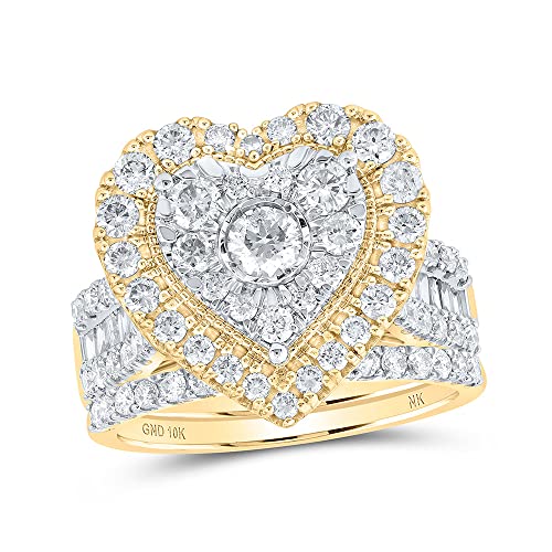 Jewels By Lux 10K Yellow Or White Or Rose Gold Round Diamond Heart Bridal Wedding Ring Band Set, Womens Size: 5-10