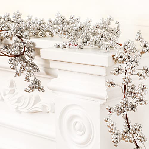 Syhood 1 Pcs 6 ft Christmas Garland Silver Berry...