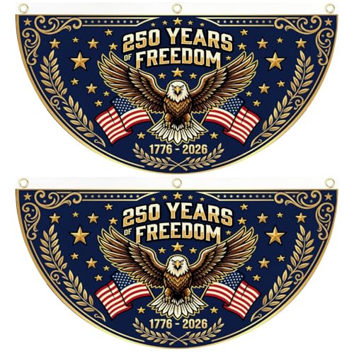 2PCS USA 250th Anniversary Pleated Fan Flag - Semiquincentennial 1776-2026 Bunting Banner for Porch Railing Yard Decor