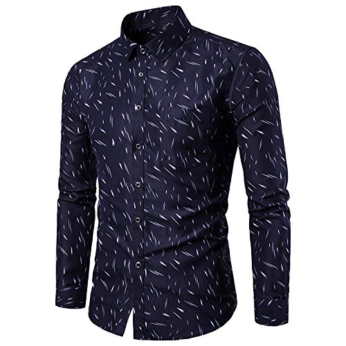 Spring - Camisa de Manga Larga para Hombre, diseño de Tendencia Informal, Ajustada, Jacquard, para Hombre Azul Azul Marino 3XL
