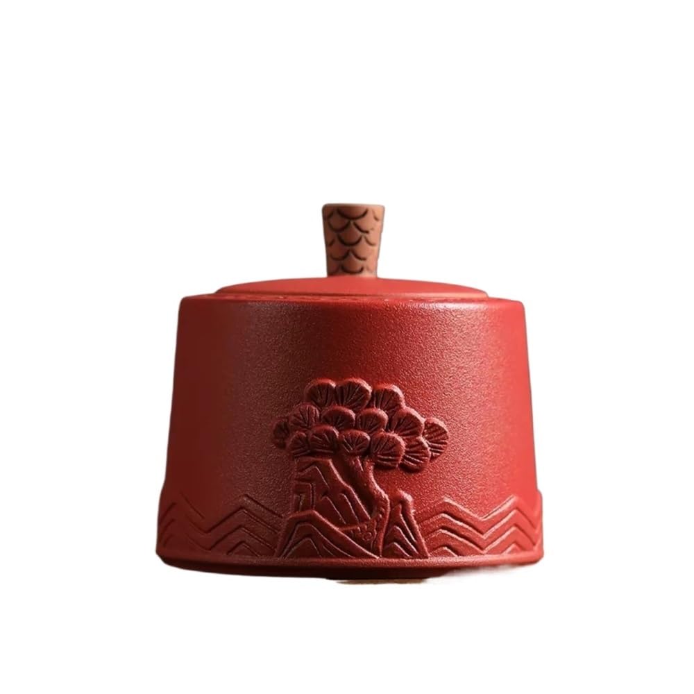 CHENGAIJIAN Tea Canister Retro Rough Pottery Loose Tea Tin Storage Caddy Canister Container Tins Jar with Airtight(Red)