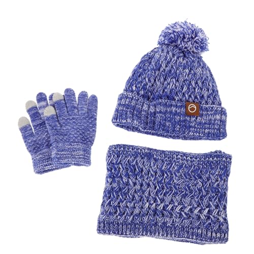 Holibanna Baby Kids Winter Hat Gloves Set Knitted Fleece Lined Pom Pom Beanie Warm Scarf Kids Winter Accessories Sky-Blue