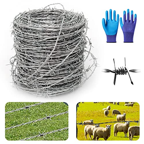 Nizirioo Rollo de Alambre de Púas Galvanizado Calibre 18, 4 Puntos, 1,6 mm x 16 m - Perfecto para Vallas y Disuadir Animales