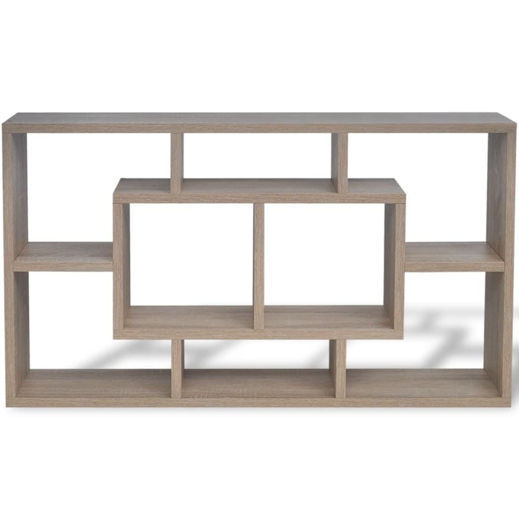 Regał ścienny, regał wiszący, regał wiszący z materiału drewnopochodnego pokrytego melaminą, kolor dębu, 85 x 18 x 85 cm, z 8 półkami i niewidocznym systemem montażowym, do salonu, sypialni