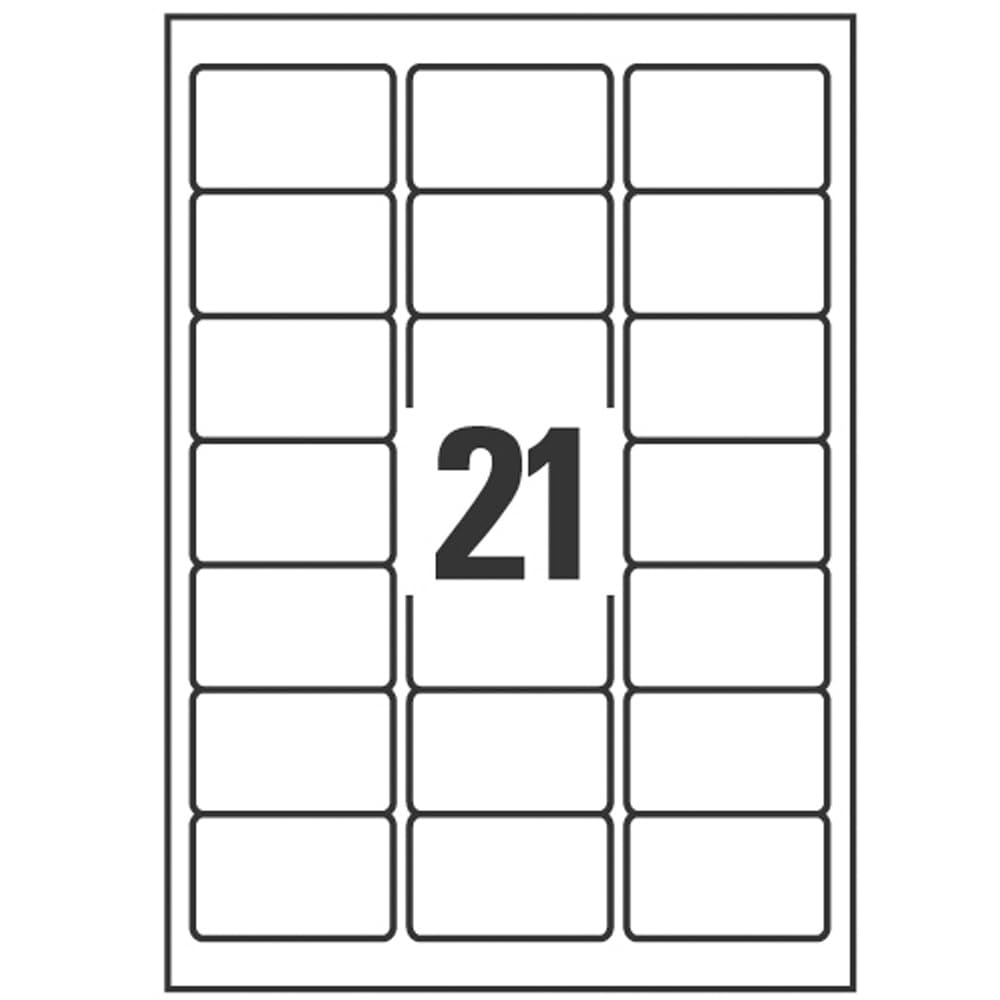 Avery Italia L7060-20 Etichette adesive in poliestere bianco resistente, 20 fogli A4, rettangolari 63,5x38,1mm, 21 etichette per foglio, adesivo permanente, stampanti laser