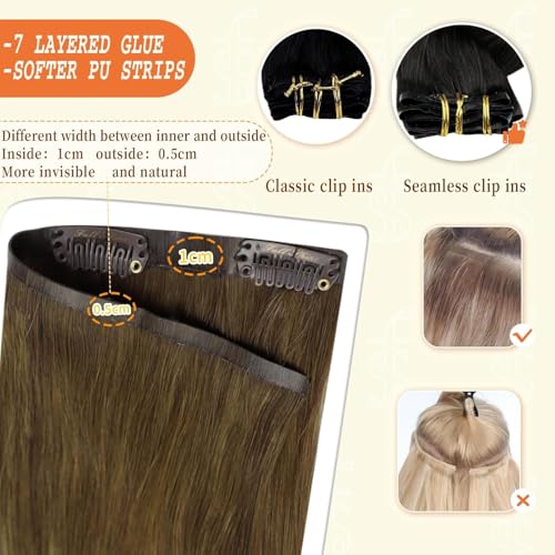 Image of Full Shine Seamless Clip in Hair Extensions, Balayage Brown Ombre Platinum Blonde Invisible Clip Ins Remy Human Hair, 22 Inch 120g 8 Pcs, Extra Long Wedding Hairstyle