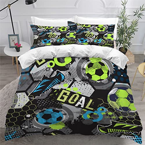 RAOHA Housse de Couette 140x200 cm Enfant 1 Personne 3 Pièces avec Fermeture Éclair 3D Personnalité Graffiti Football Parure de Lit Ado Garçons Fille Ultra Doux Microfibre avec 2 Taies d'oreiller