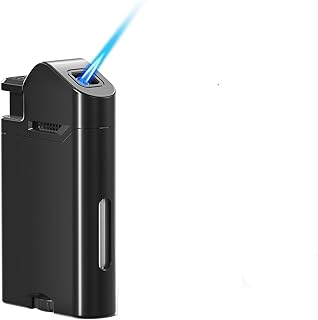 Butane Torch Lighter, Adjustable Jet Flame Butane Lighter, Mini Refillable Windproof Lighter, Great Gift for Men and Women (Butane Gas Not Included) (Color : Black)