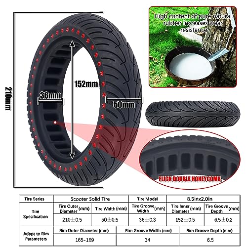 8.5 Pollici Ruota Monopattino 8 1/2, Gomme Monopattino 8,5 Pollici per Xiaomi Pro 2 M365 Mi 1S, Gomme Piene Monopattino Ricambio, Ruota Monopattino 50/75 6.1, Ruota Piene Monopattino - 4