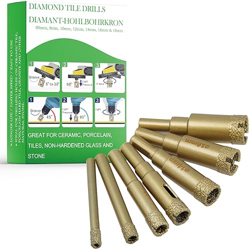 GARHWAL Vacuum Brazed Diamond Hole Saw Core Drill Bit Kit - Ideal Hole Cutter for Tile, Ceramic, Porcelain, Brick, Stone, Glass, and Granite (Diamond Grit Tile Drills Kit 6-18mm) 1 GARHWAL Vacuum Brazed Diamond Hole Saw Core Drill Bit Kit - Ideal Hole Cutter for Tile, Ceramic, Porcelain, Brick, Stone, Glass, and Granite (Diamond Grit Tile Drills Kit 6-18mm)