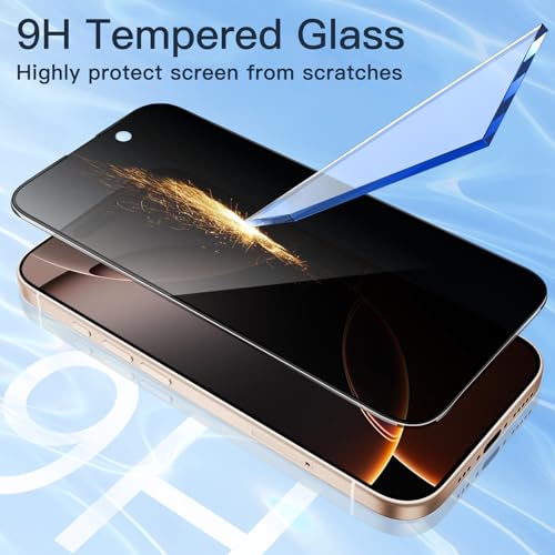 Image of JETech Privacy Full Coverage Screen Protector for iPhone 16 Pro Max 6.9-Inch, Black Edge Anti-Spy Tempered Glass Film with Easy Installation Tool, Case-Friendly, 2-Pack