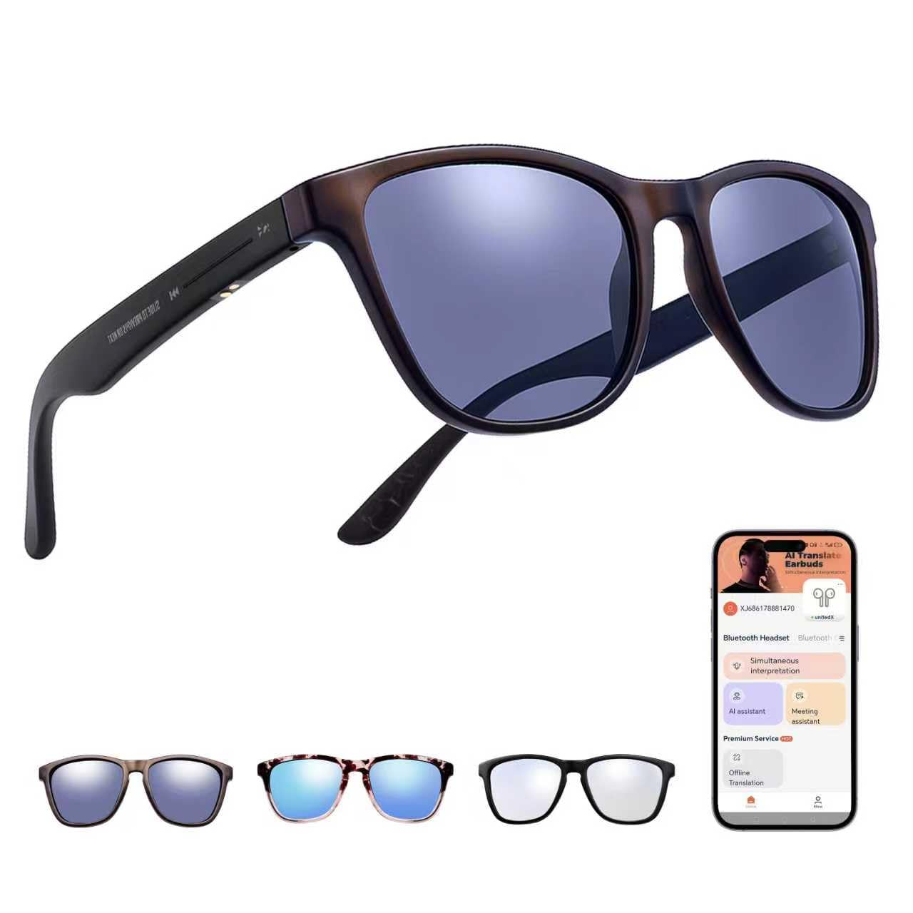 Smart Glasses Bluetooth Glasses with 2pcs Replacement Lenses 160 Language 5 4 Translation Glasses UV Protection Bluetooth Sunglasses