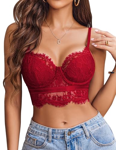 Image of Avidlove Lace Bralettes for Women Y2k Strap Bustier Cami Top V Neck Camisole Lingerie