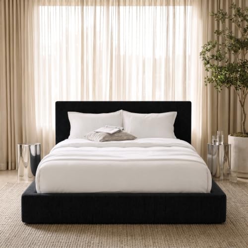 Image of RECCI AirFrame Queen Upholstered Bed Frame with Ergonomic Angled Headboard | Ergonomic Angled Headboard, 360 Soft Foam Surround, Low Profile Cloud Bed Frame, No Box Spring Required, Easy Assembly