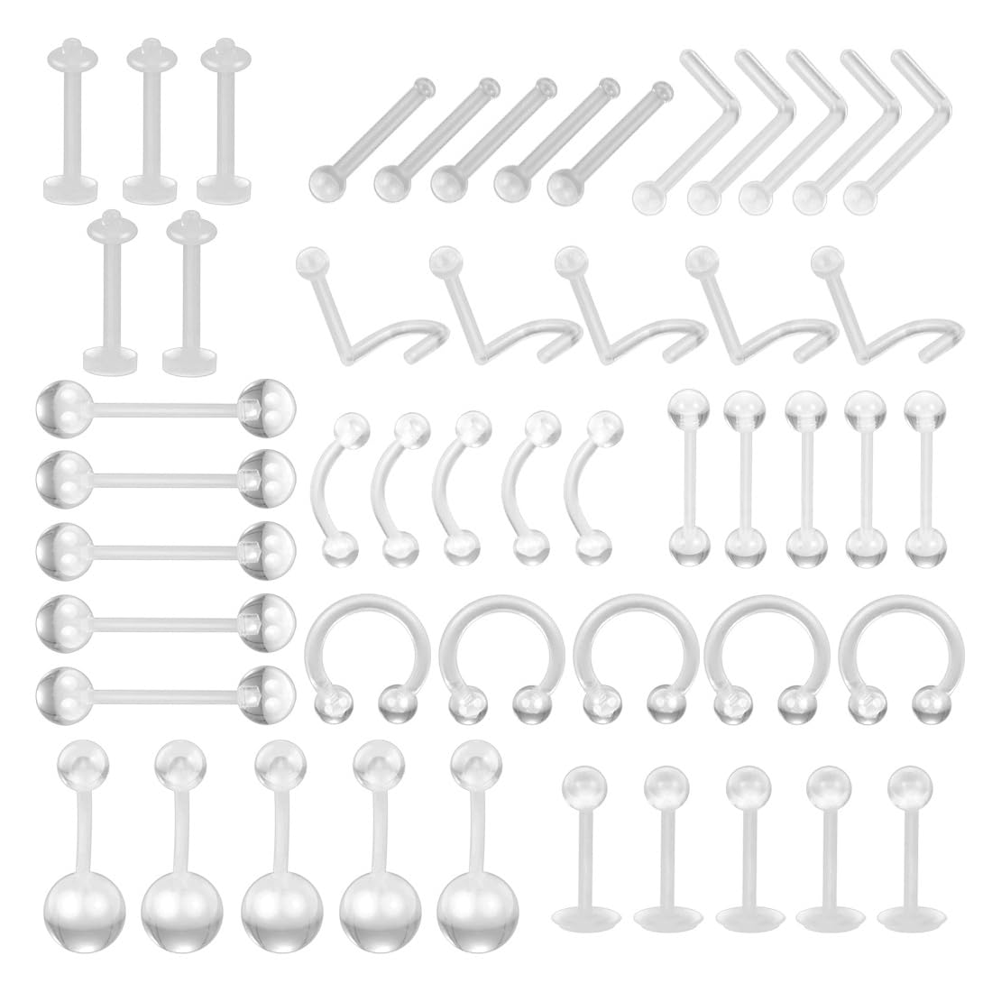 Kit 48 Piercing Trasparenti In Plastica - Retainer Per Naso, Orecchio, Lingua E Ombelico - Foto 12