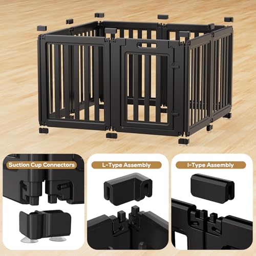 Image of Dog Playpen Indoor,Puppy Playpen,Black 23.6 inch H, 8 Panels | Dog Play Pen Indoors with Open View, Tool-Free Setup, Multi-Shape Setup, Dog Pen for Dogs, Cats & Puppies