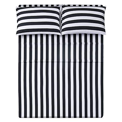 Image of Best Season Stripe Sheet Set-4 Piece Super Soft Microfiber Bedding-Deep Pocket, Stain, Fade & Wrinkle Resistant(Full Size,Black&White)