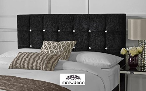 mm08enn Luxurious upholstered Chenille Fabric Headboard 20" High Choice of Matching Buttons & Diamante (4FT6 Crystal Diamante, Charcoal)
