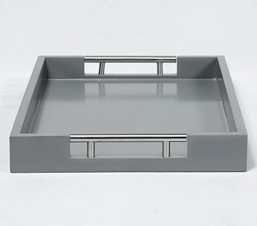 Miniatura 7 de Bandeja de servir con asas de metal pulido, bandeja de mesa de centro rectangular de 16 x 12 pulgadas, bandeja decorativa moderna, bandeja otomana