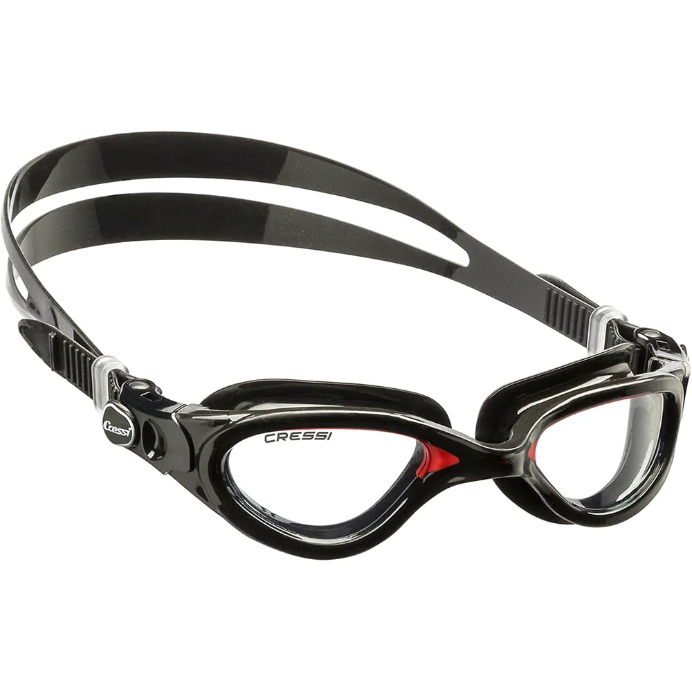 Cressi since 1946-Flash Goggles-Swimming Goggles with Separate Lenses, Ideal for Swimming Pool, Snorkeling, Triathlons, Anti Fog, Scratch Resistant and UV Protection-Black/Black Red_Clear Lens