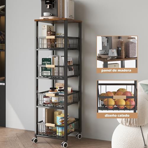 COVAODQ Carrito Cocina,Verdulero Cocina,Carro de 5 Niveles con de Cesta Ruedas bloqueables (Negro) - imagen 4