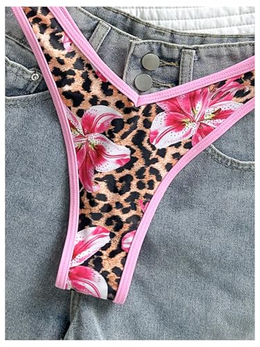 Women's 2 Piece Leopard Print Bikini Sets Floral Triangle String Tie Back High Cut Cheetah Swimsuits Bathing Suit4